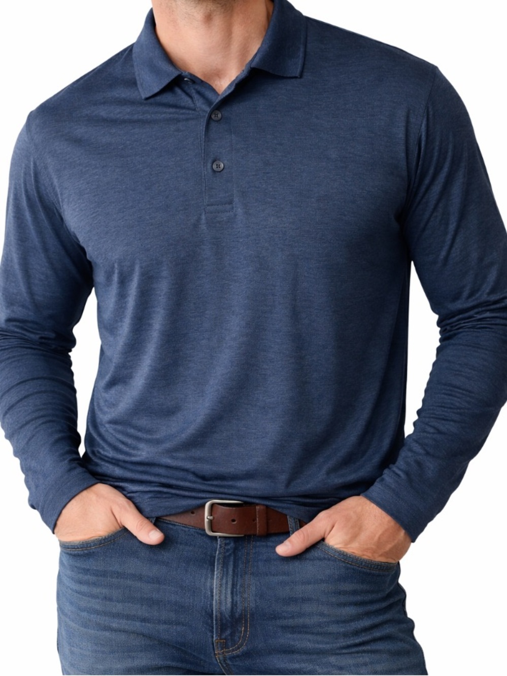 Walter Hagen Navy Heather Long Sleeve Golf Polo Performance Shirt Men’s XXL